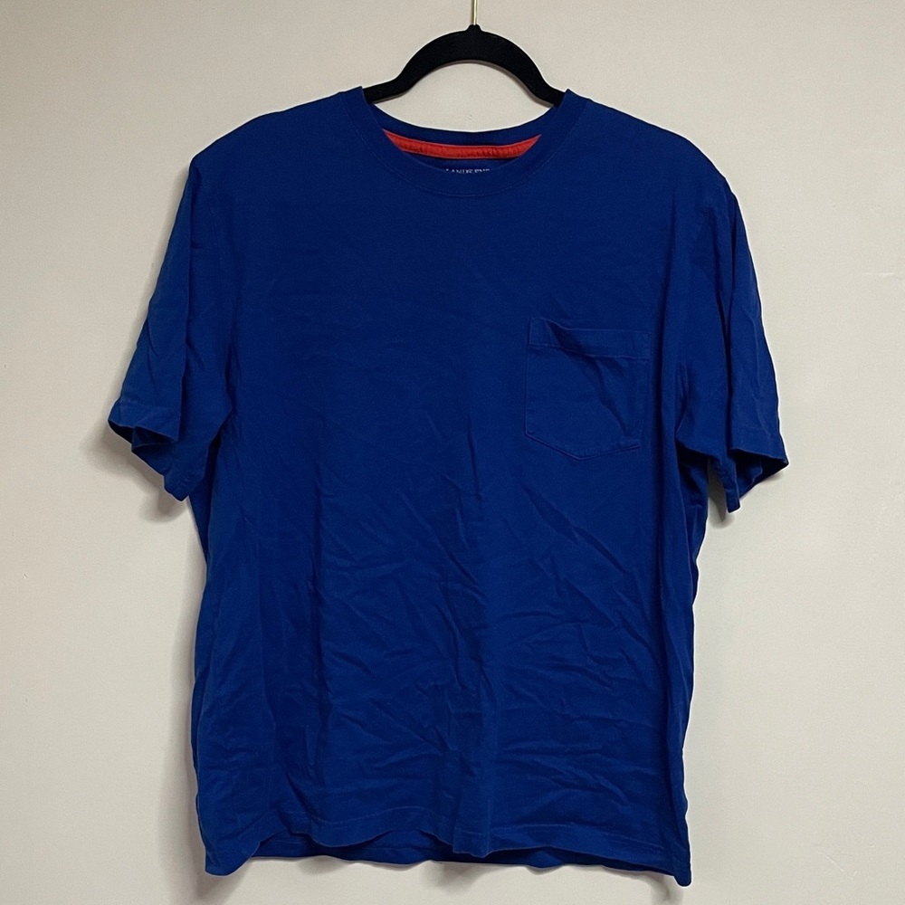 Lands End Super-T Mens Large Blue Short‎ Sleeve Cotton Pocket T-Shirt 42-44